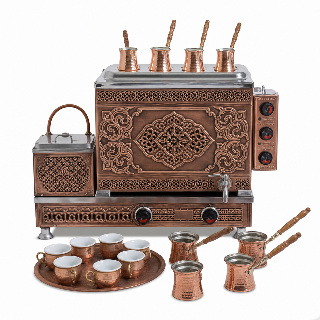 Cezveli Set Bakır Kahveci Ocağı